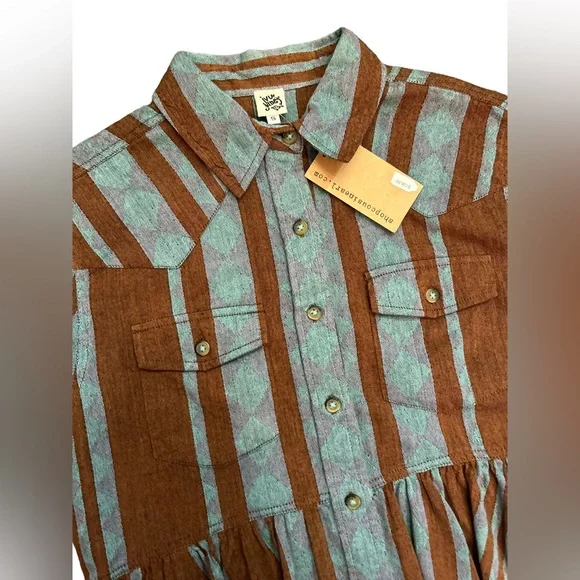 IVY JANE brown turquoise long sleeve high low peplum button up blouse/jacket NWT